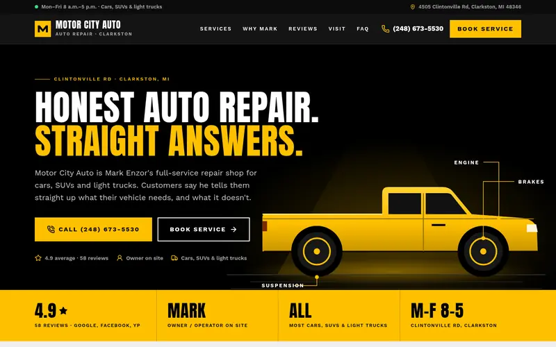 Home page of the Motor City Auto sample site